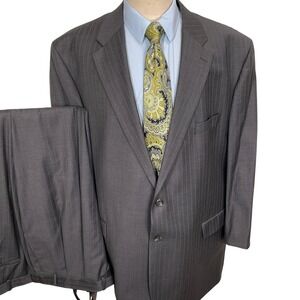 Lauren Ralph Lauren Suit Mens 54L Charcoal Gray Pinstripe Silk Suspenders 2pc
